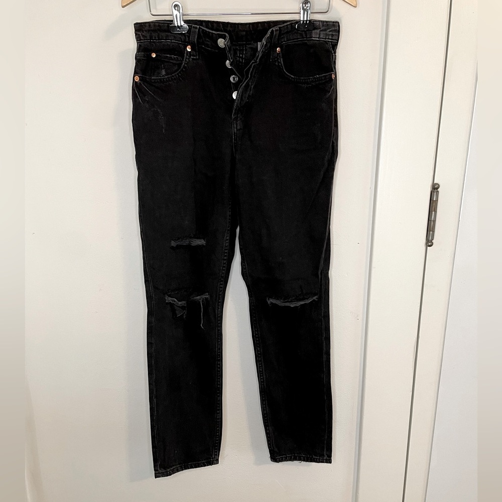 H&M black ripped boyfriend jeans
